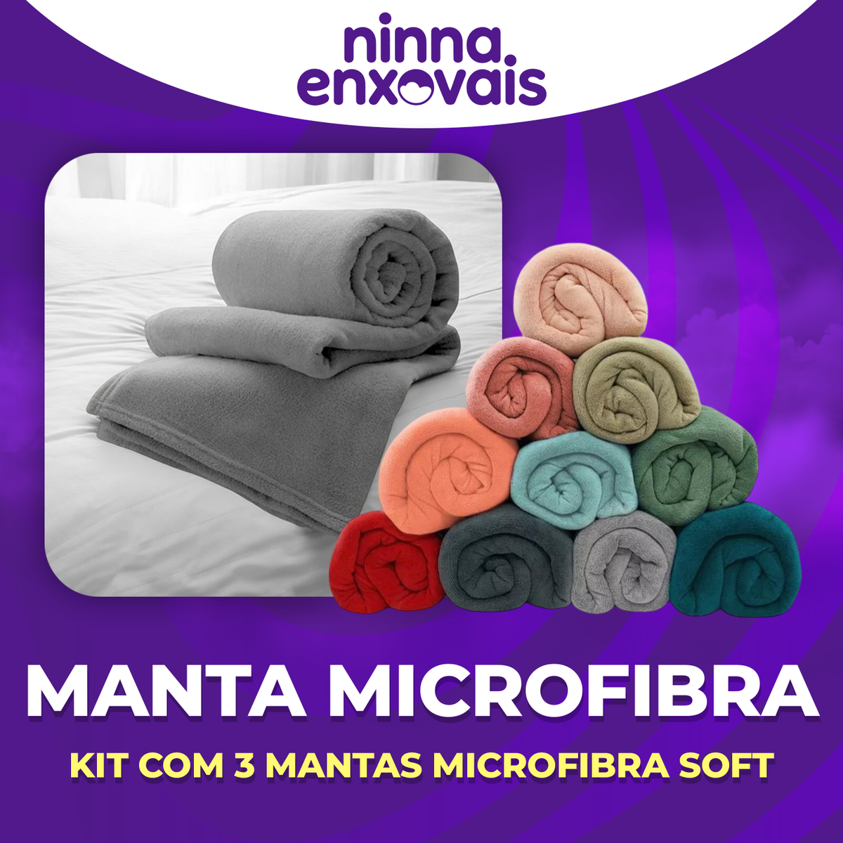 Kit Promocional - 3 Manta Microfibra Soft - Felpudo Aconchegante Antialérgica