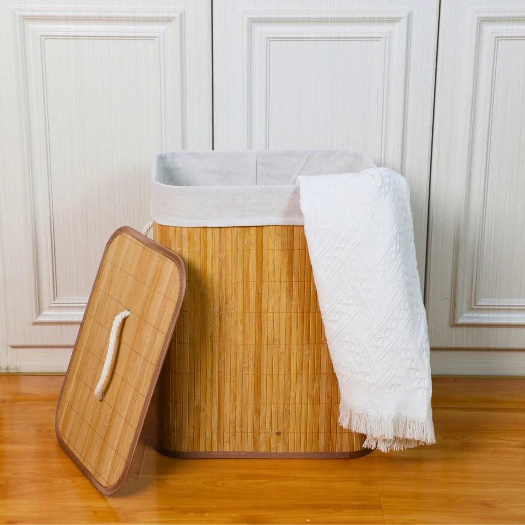 Cesto de Roupa Suja Bambu com Tampa | Ninna Premium