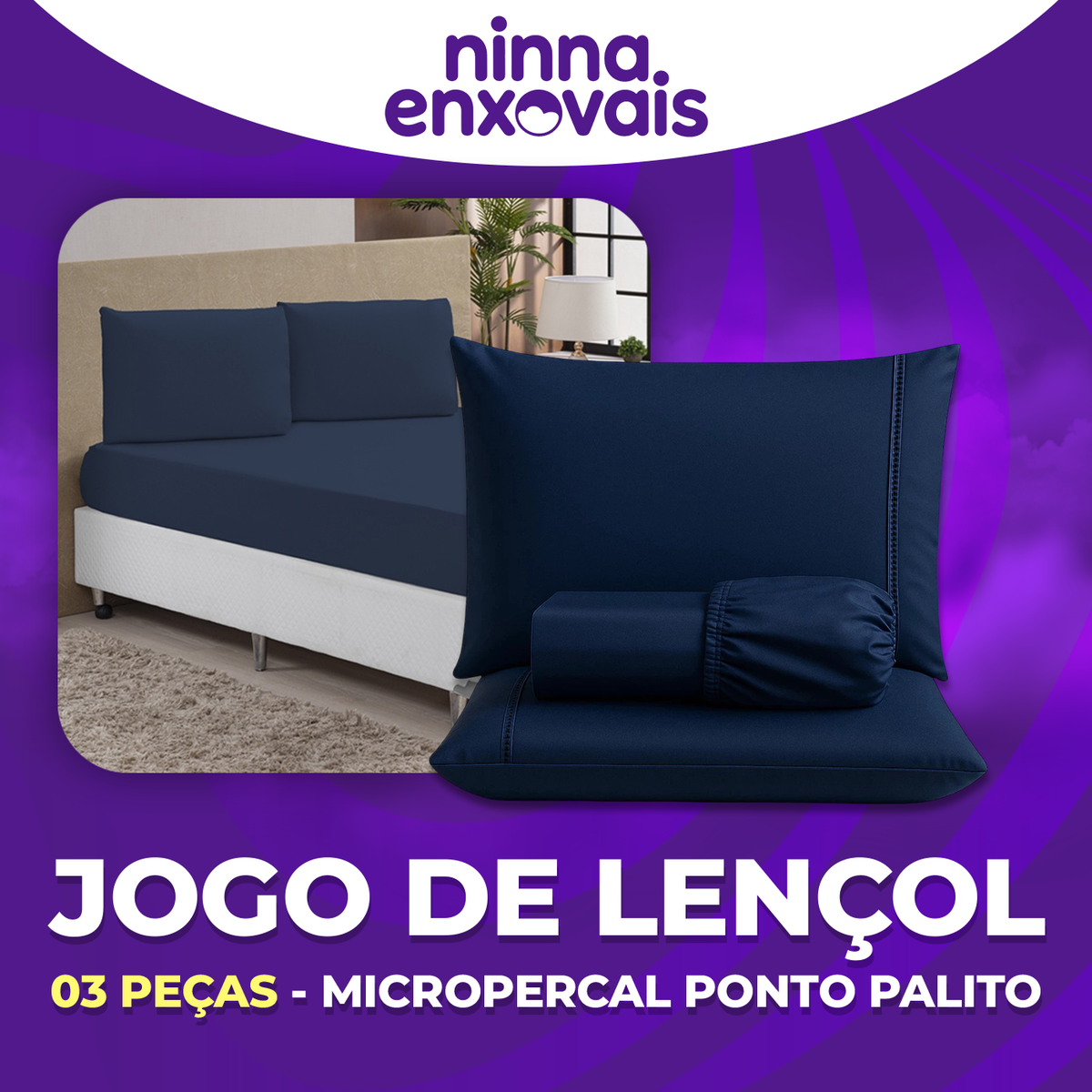 Jogo de Lençol  - 03 Peças 400 Fios - Micropercal Ponto Palito